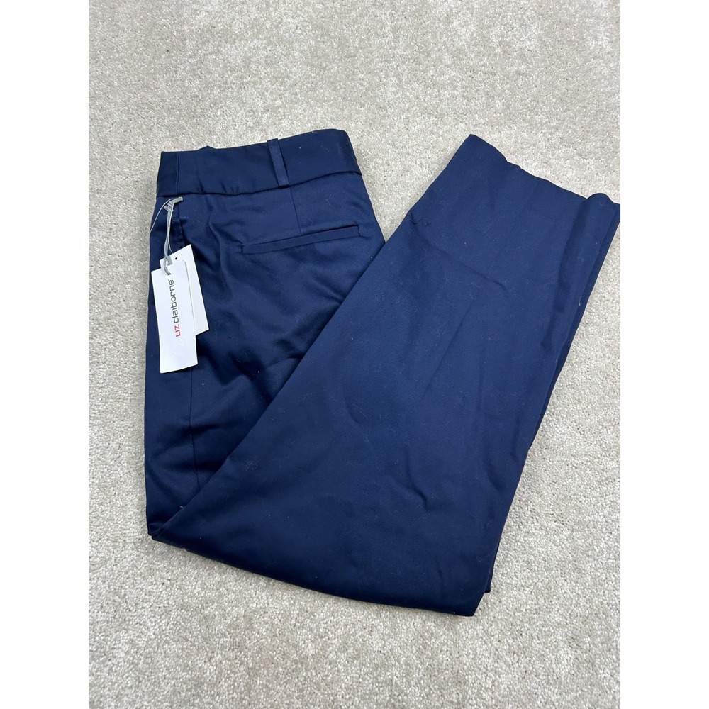 Liz Claiborne Pants Womens 4P Navy Blue Pleated Straight Leg Dress Trousers Work